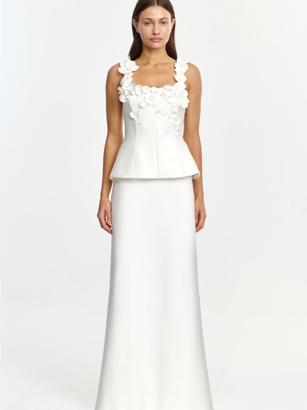 Acler White Floral-Appliqué Peplum Bridal Dress